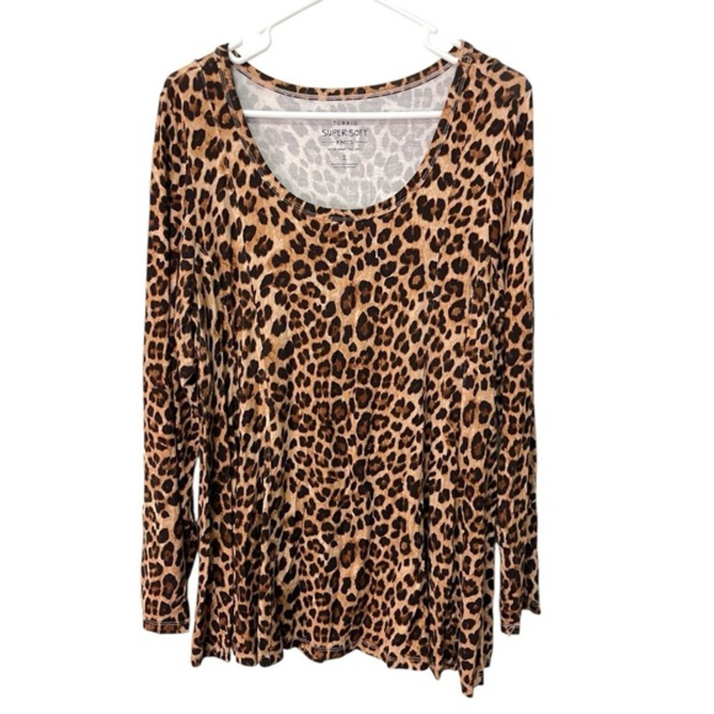 Torrid 1 Brown Leopard Print Long Sleeve Scoop Neck Super Soft Top Mobwife‎